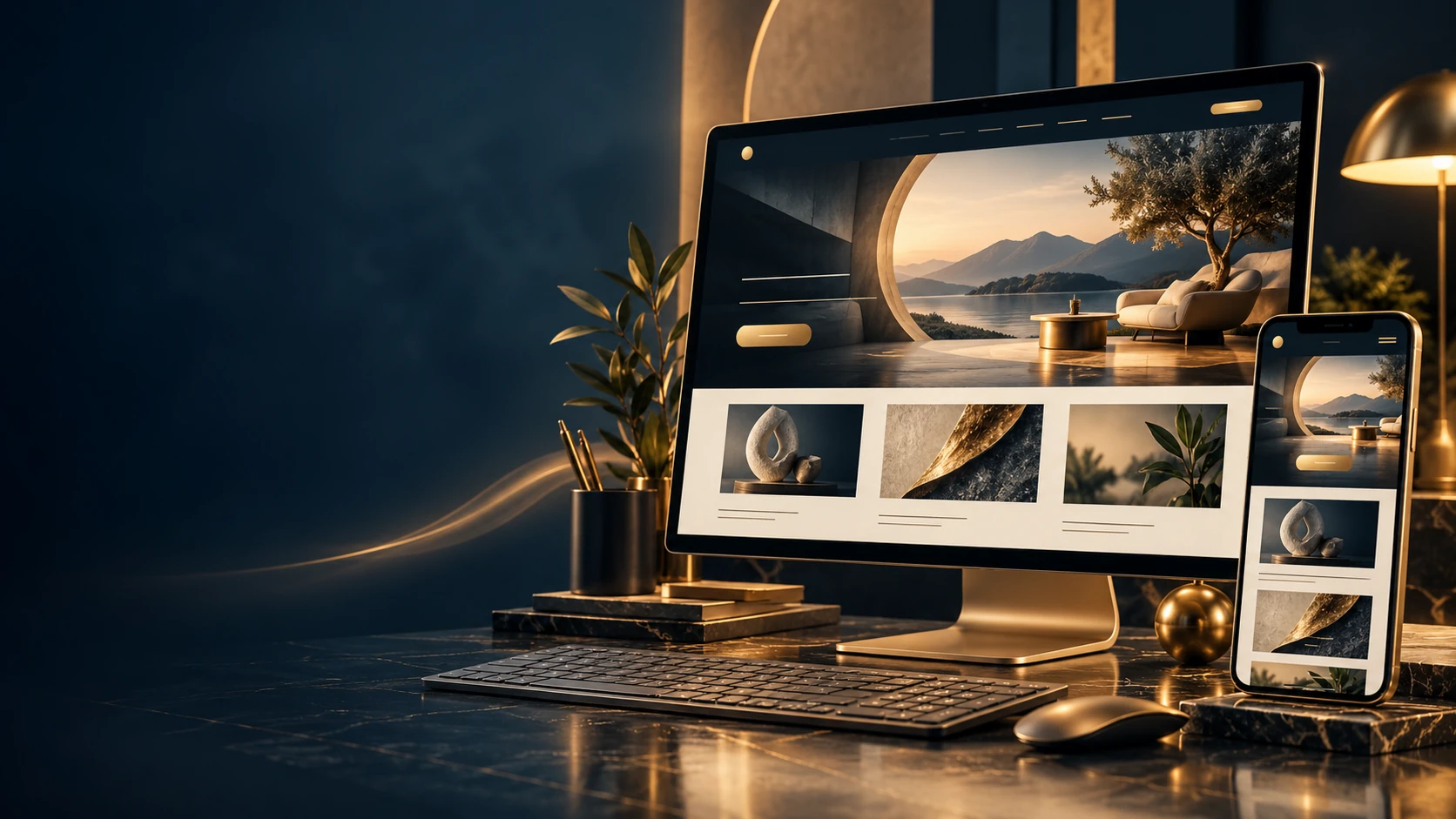 Launch landing page — generated promotional artwork