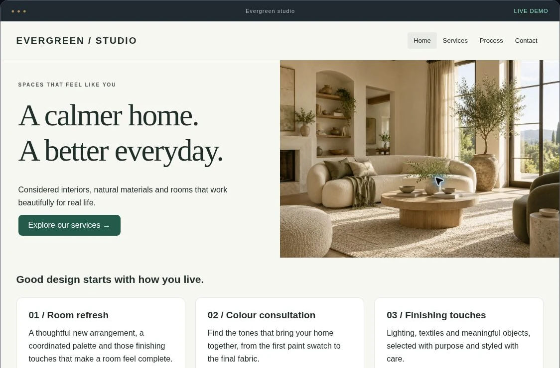 Launch landing page interactive service demo