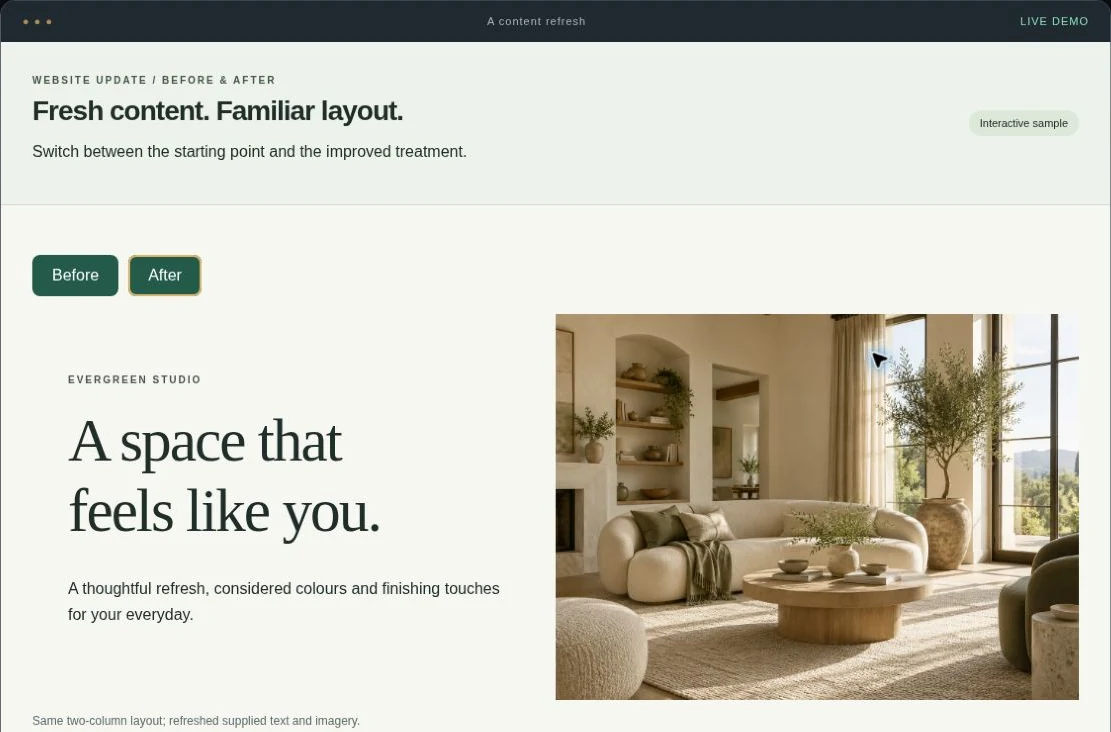 Content refresh interactive service demo