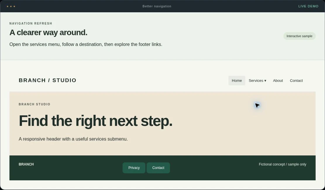 Navigation refresh interactive service demo