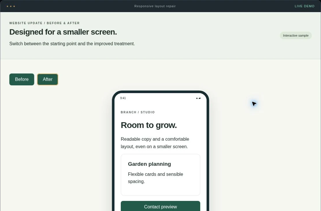 Mobile layout tune-up interactive service demo