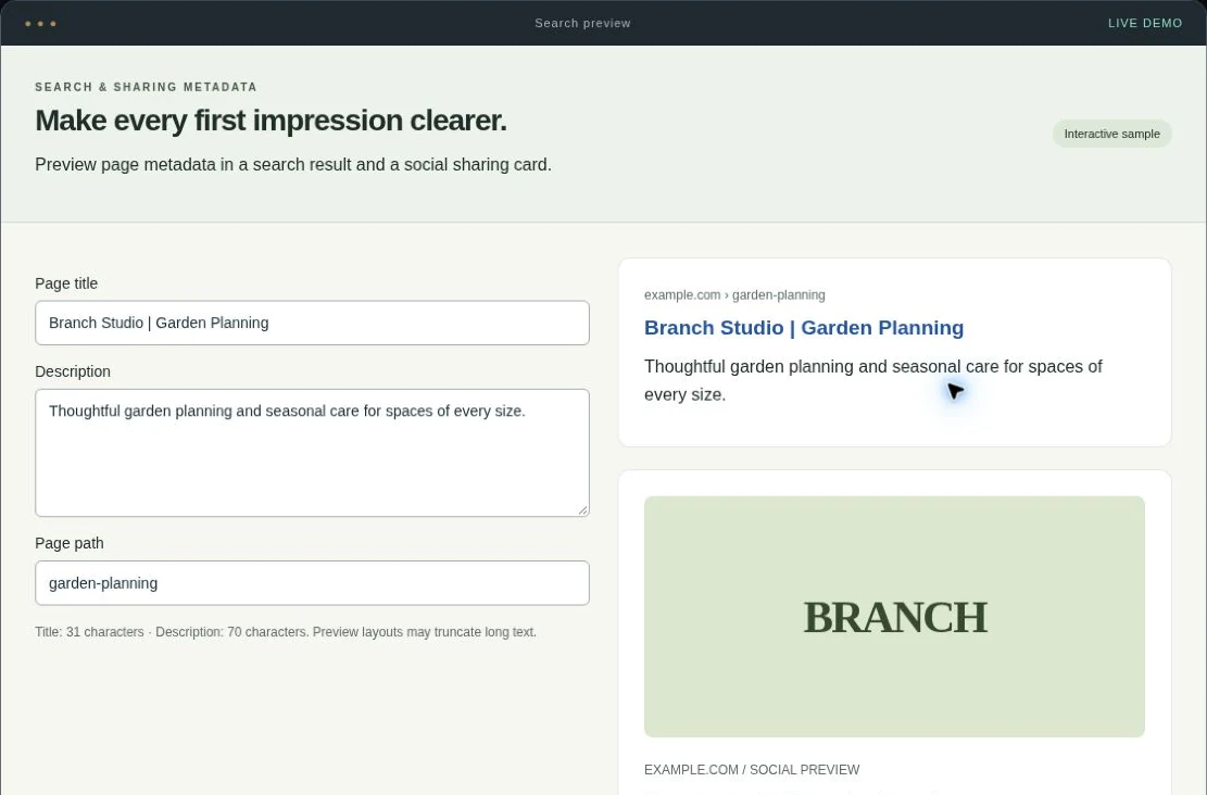 Search metadata setup interactive service demo