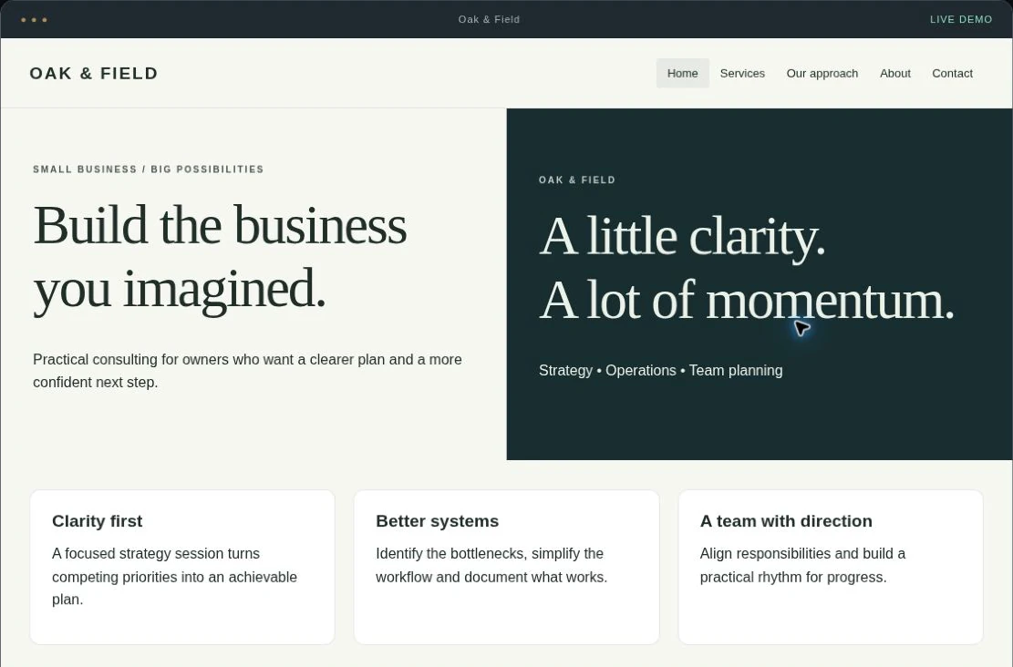 Small business website interactive service demo