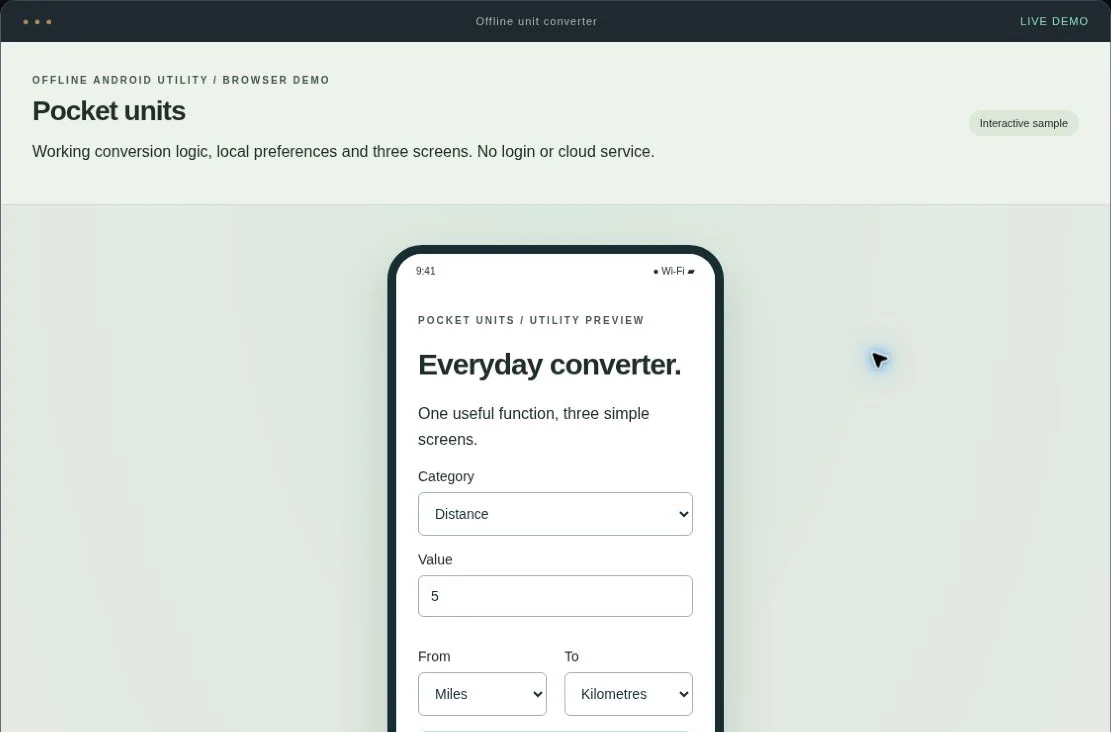 Offline Android utility interactive service demo