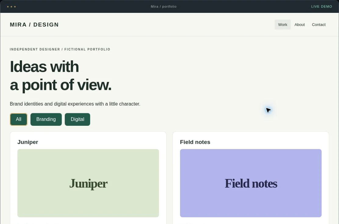 Portfolio website interactive service demo