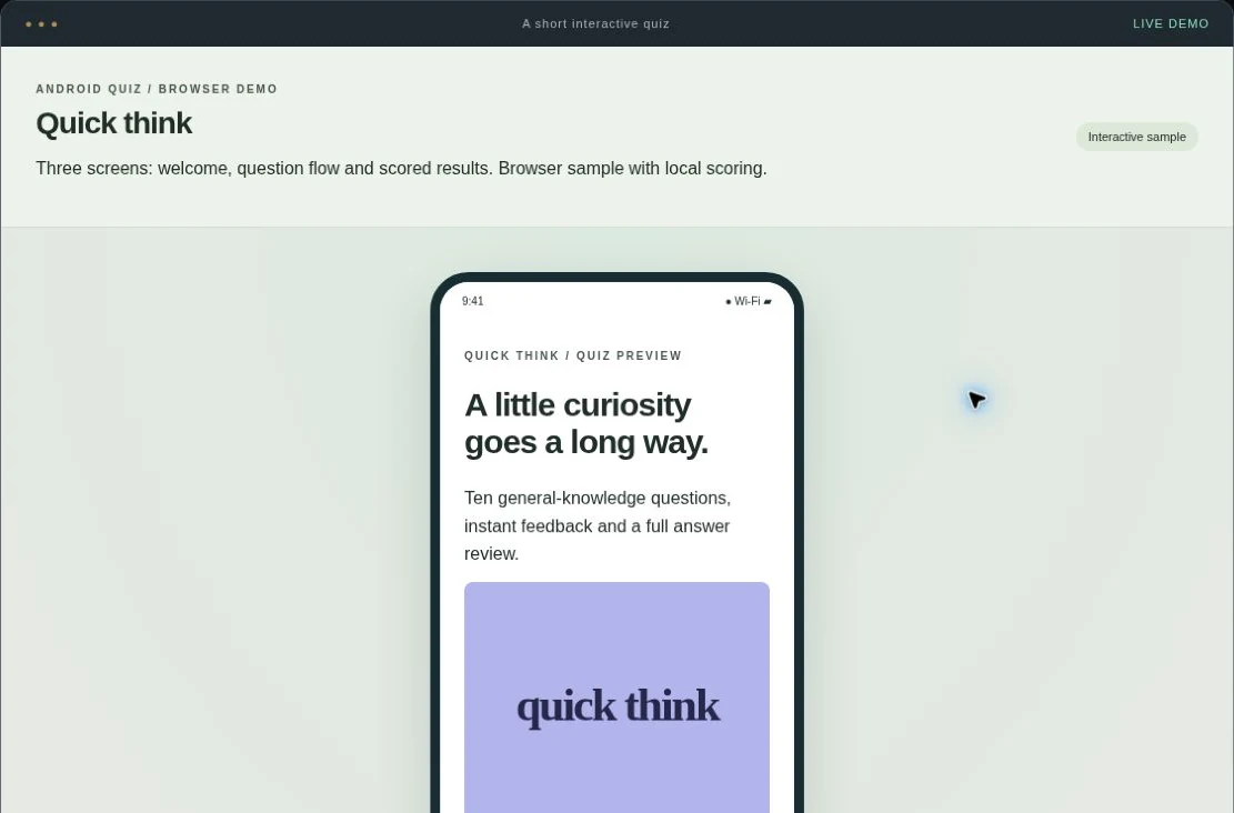 Simple Android quiz interactive service demo
