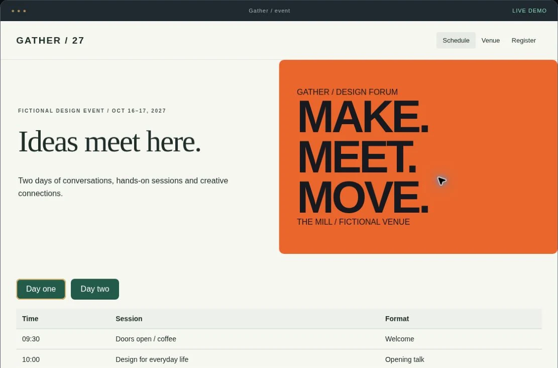 Event website interactive service demo