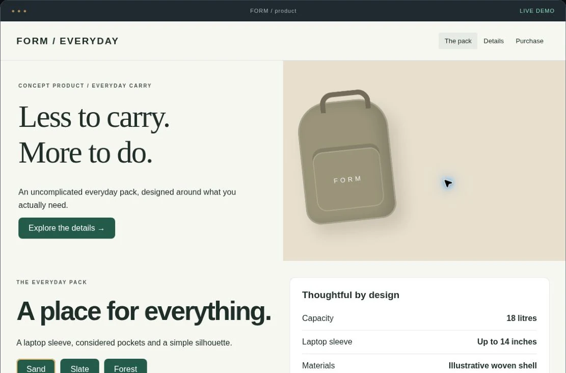 Product showcase interactive service demo